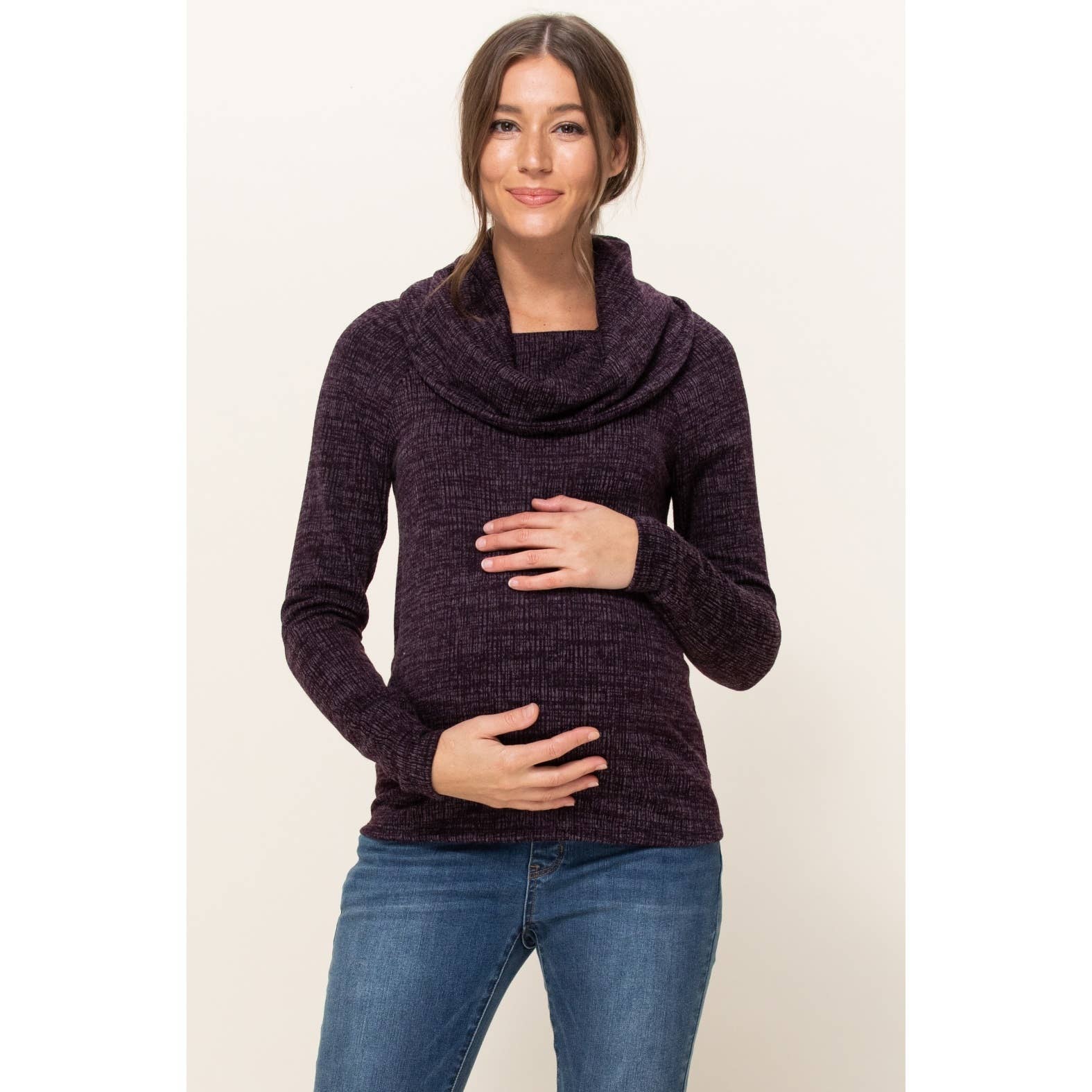 Cowl Neck Sweater Knit Maternity Top