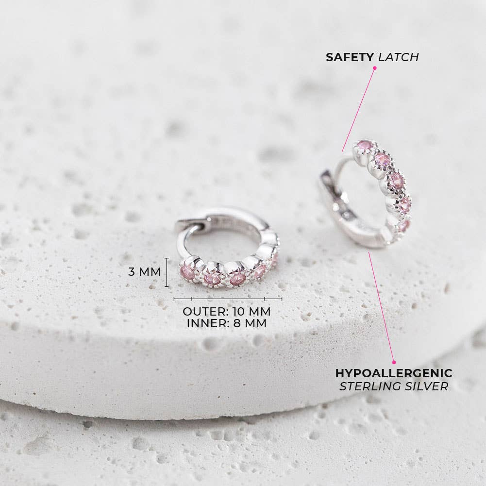 Flower Gem 9mm Toddler Kids Earrings Hoop - Sterling Silver