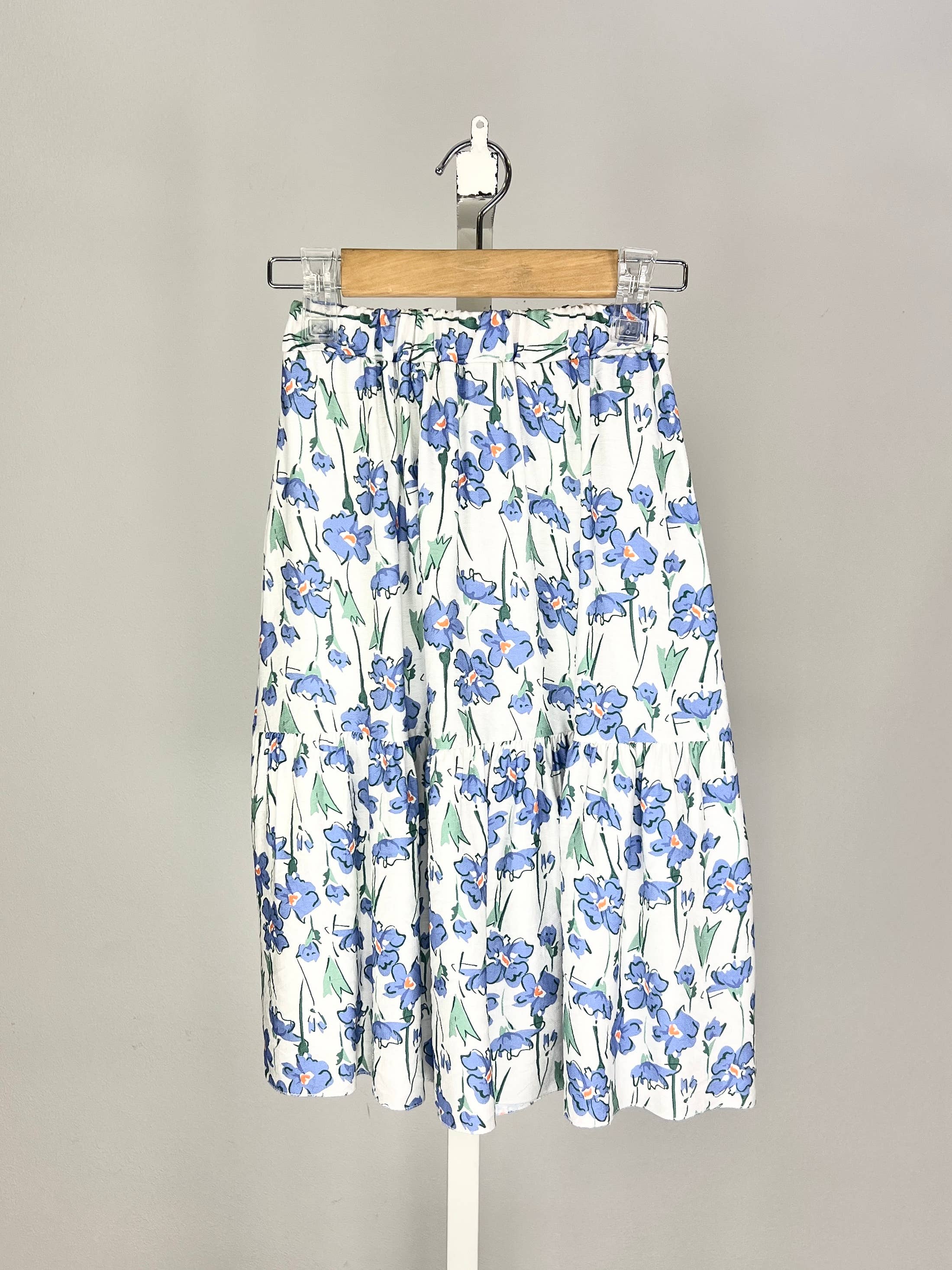 Long tiered skirt with ruffle and floral print for girls