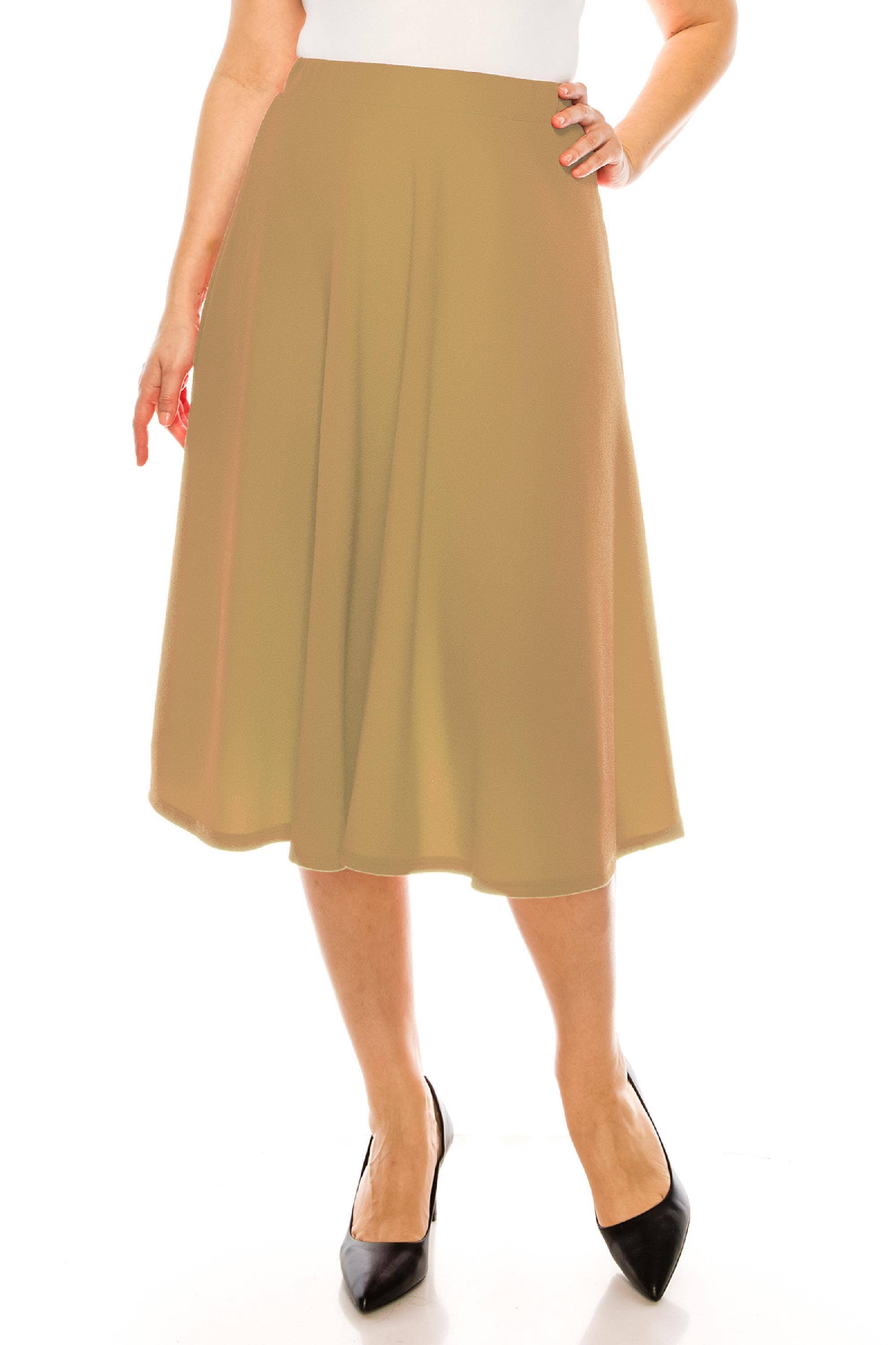 Women's Plus Size Casual Flared Midi Skirt Made in USA