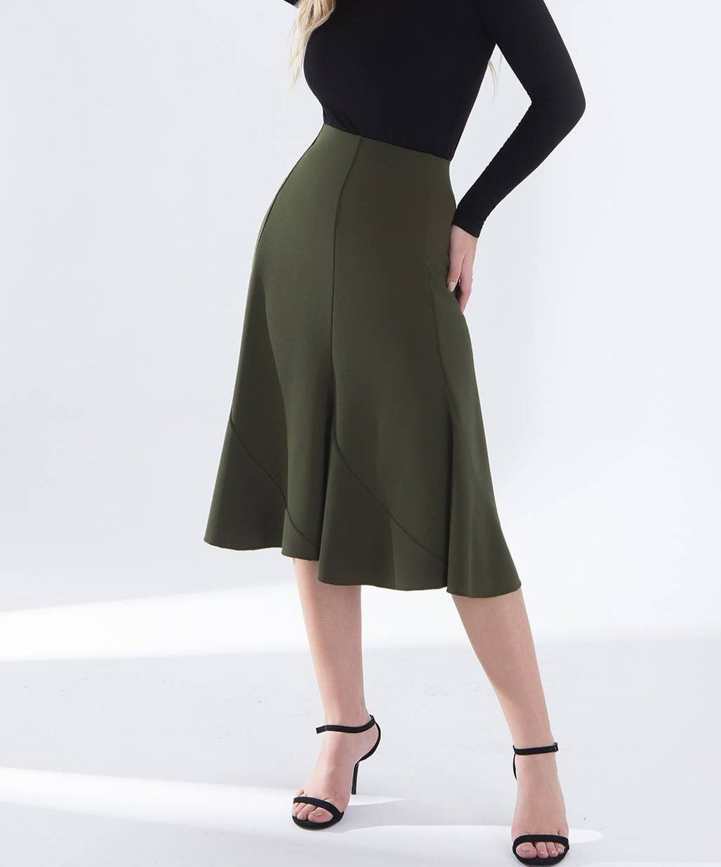 Elegant commuter office A-line midi fishtail hem skirt
