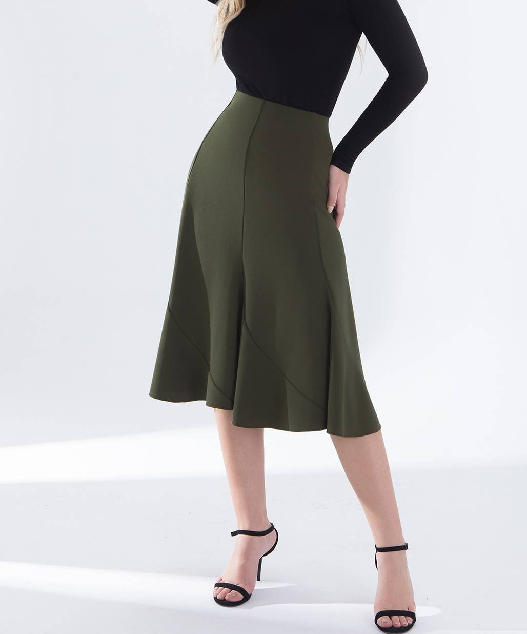 Elegant commuter office A-line midi fishtail hem skirt