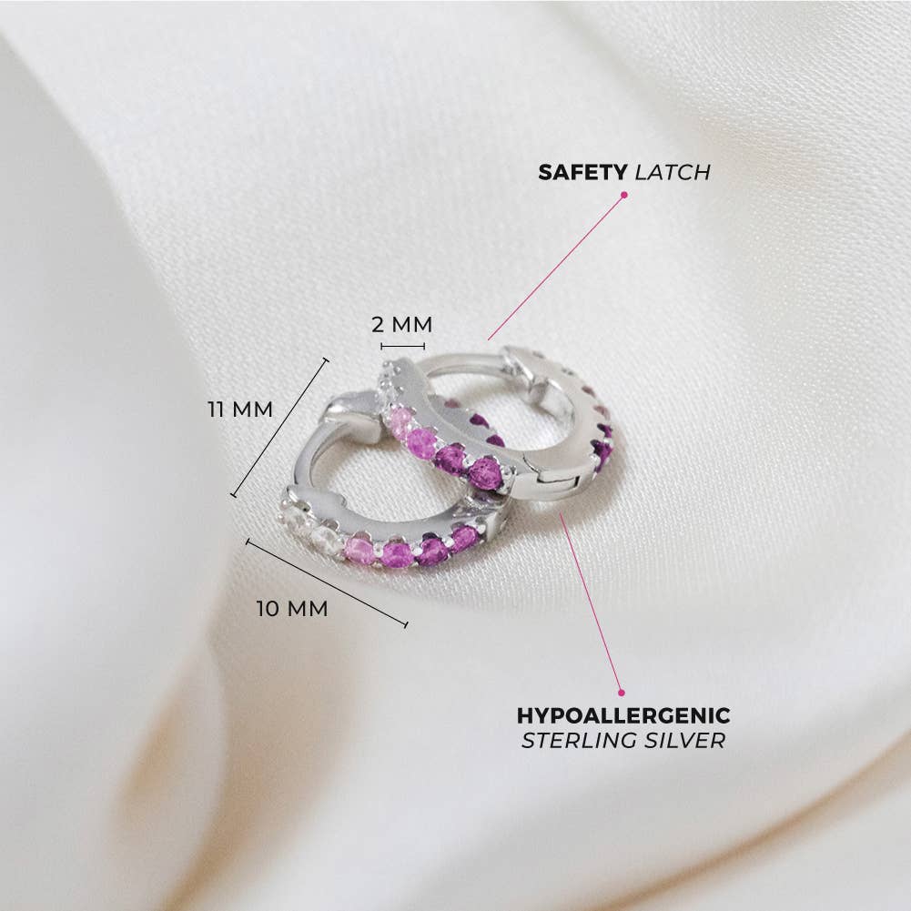 Colorful CZ 8mm Toddler Kids Earrings Hoop - Sterling Silver