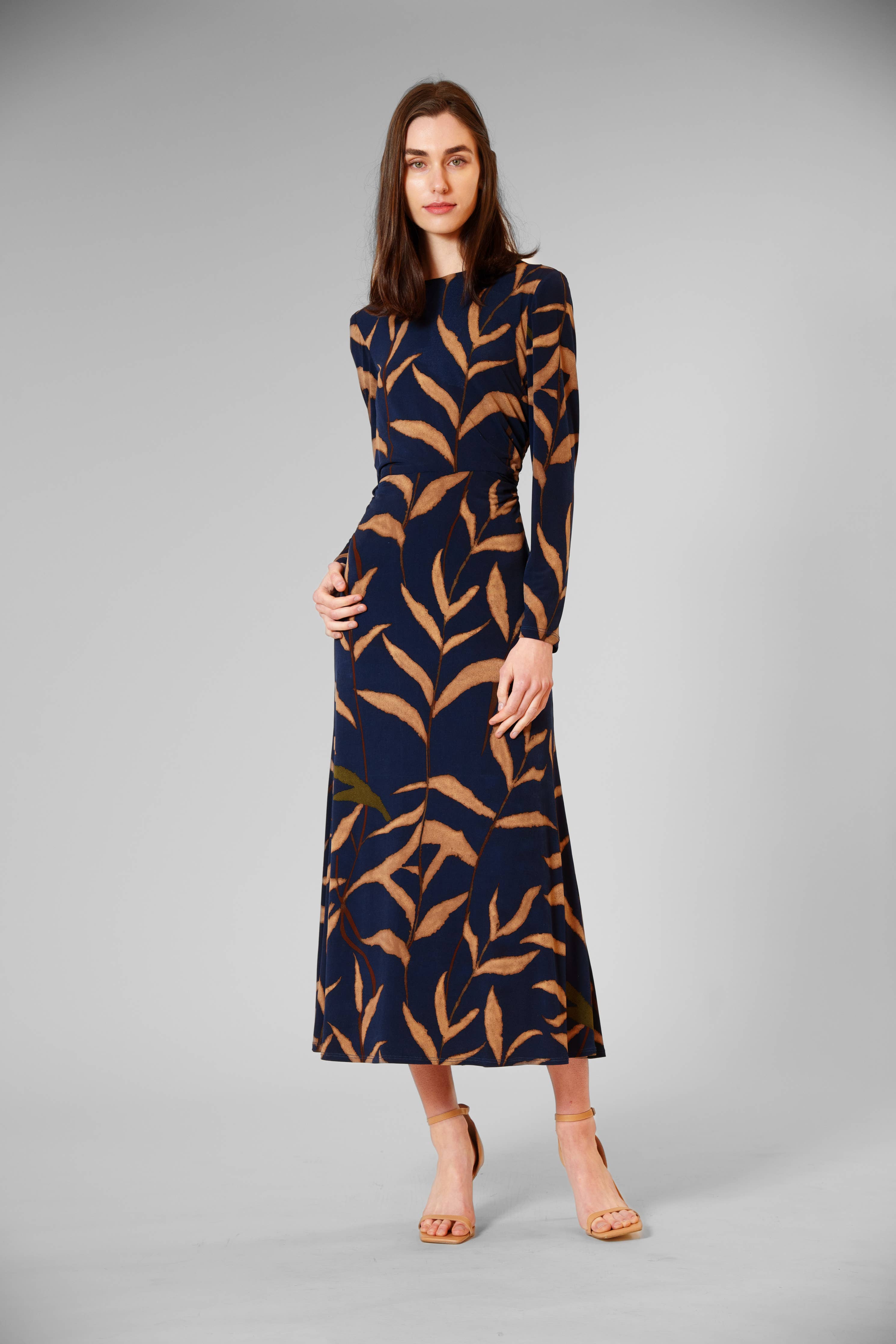 Abstract Print Long Sleeve Midi Dress