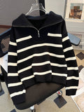 Half zip knit sweatshirt striped sweater