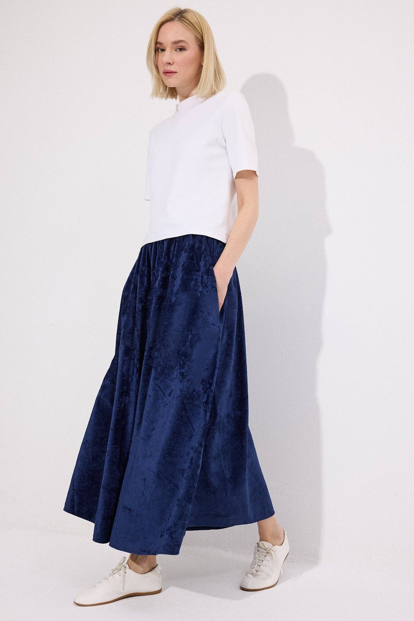 Elastic Waist Suede Maxi Skirt – Soft Touch Flowy A-Line