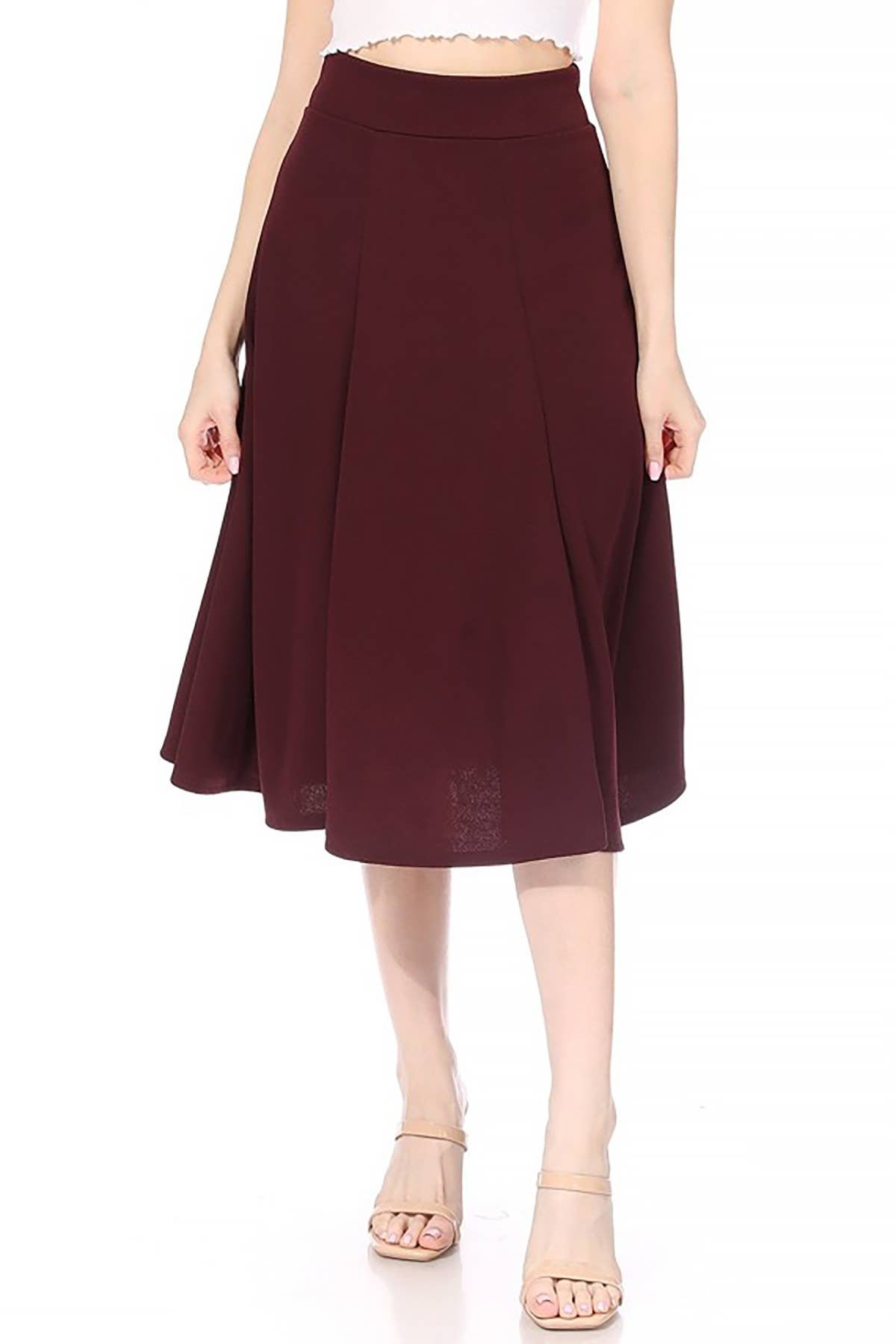 Women's Solid Flared Lightweight Long Midi A-line Skirt