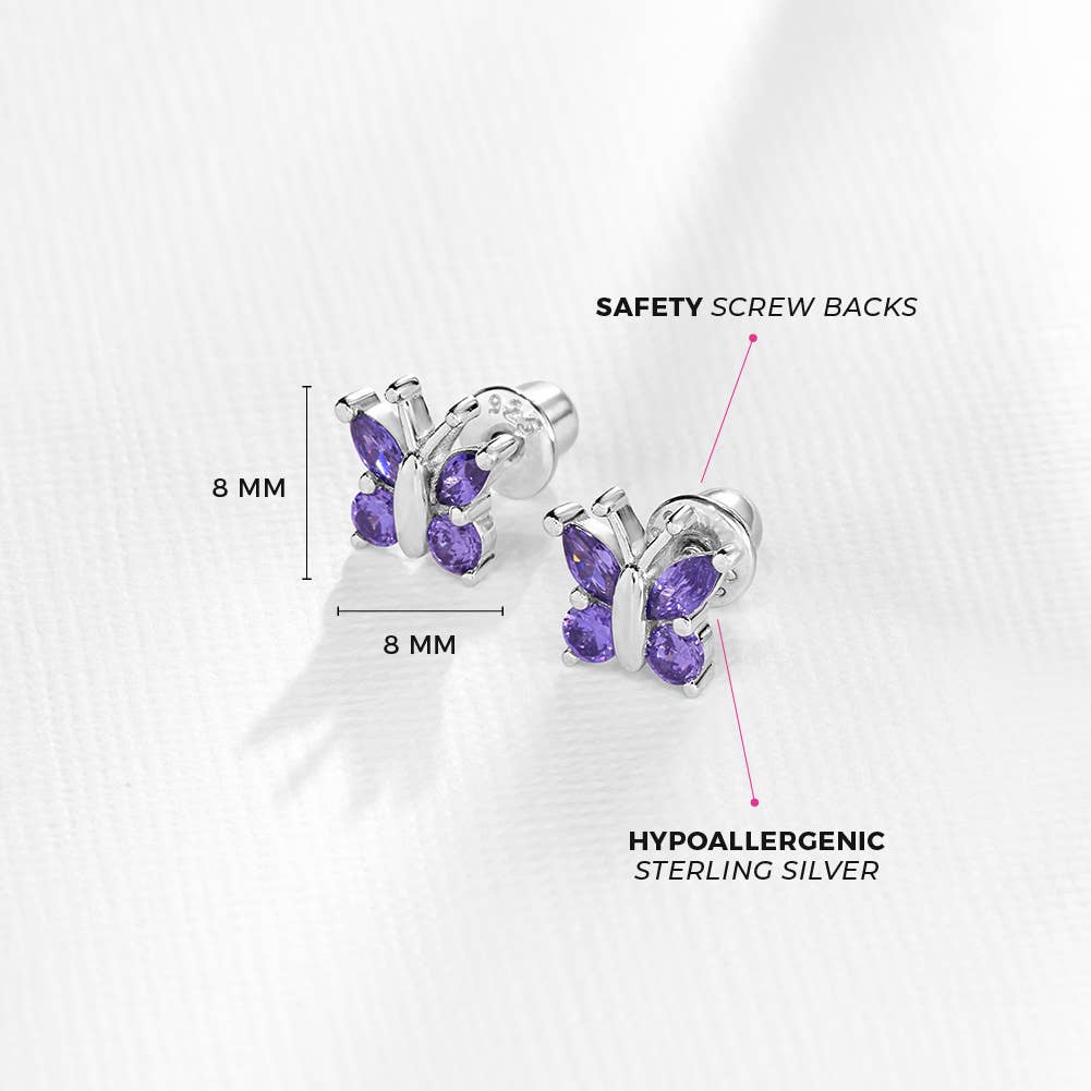 Dainty Butterfly Baby Toddler Kid Earrings - Sterling Silver