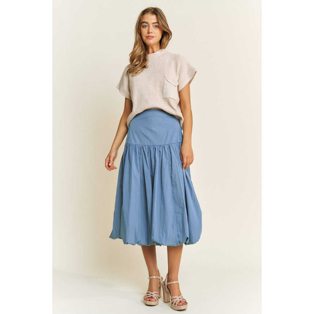 SOFT WOVEN SOLID BUBBLE BALLON MIDI SKIRT - Beige