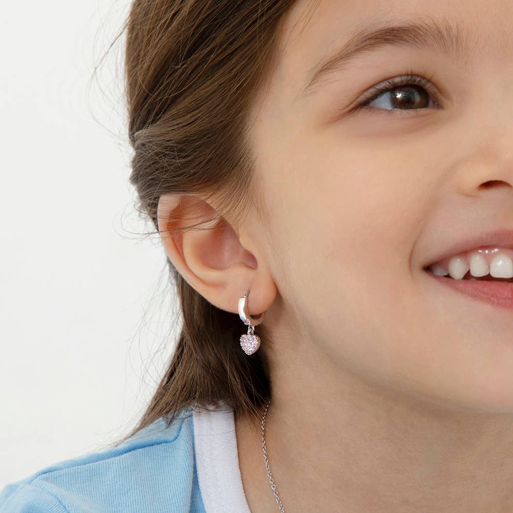 Puffed Heart Kids / Girls Earrings Hoop - Sterling Silver
