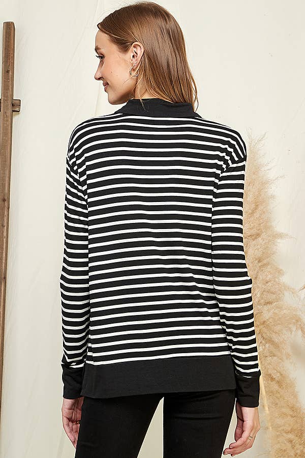 CAY1242LS - STRIPE SWEATSHIRT TOP WITH COLLAR