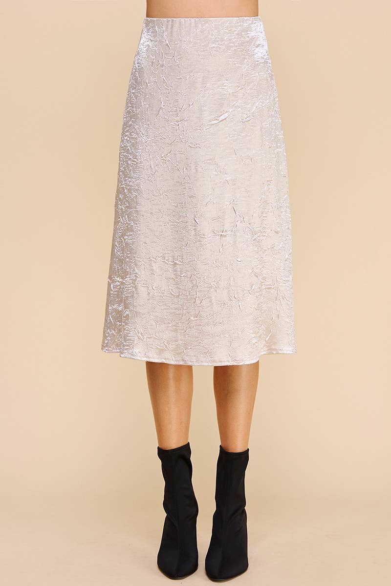 A-Lined Midi in Crinkled Stretch Satin