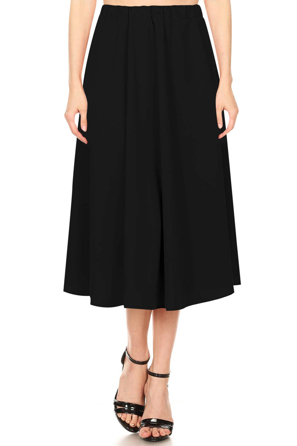 Women's Casual A-Line Pleated Solid Midi Skirt