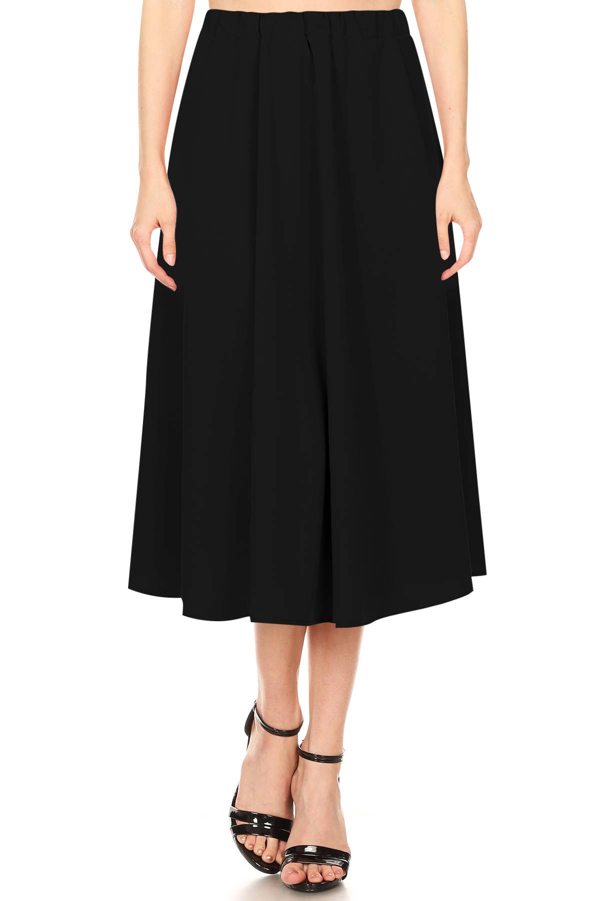 Women's Casual A-Line Pleated Solid Midi Skirt