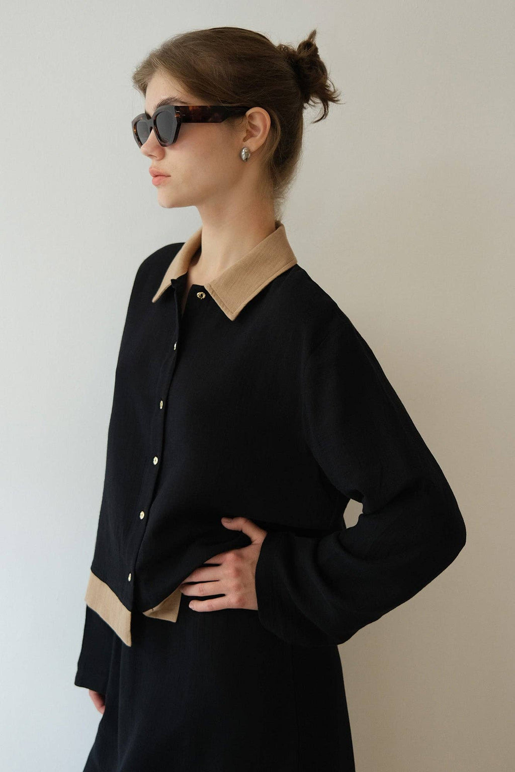 Contrast Trim Button-Down Shirt & Maxi Skirt Set – Cotton