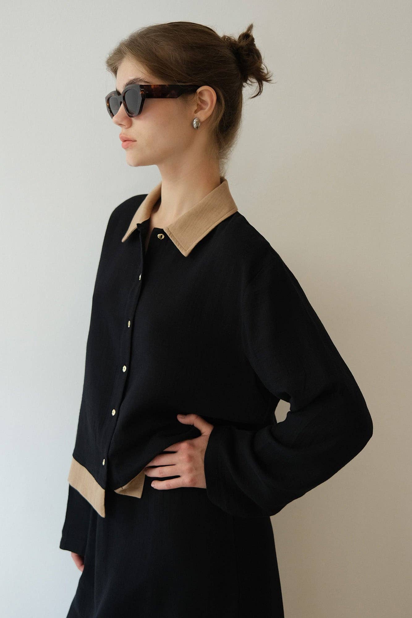 Contrast Trim Button-Down Shirt & Maxi Skirt Set – Cotton