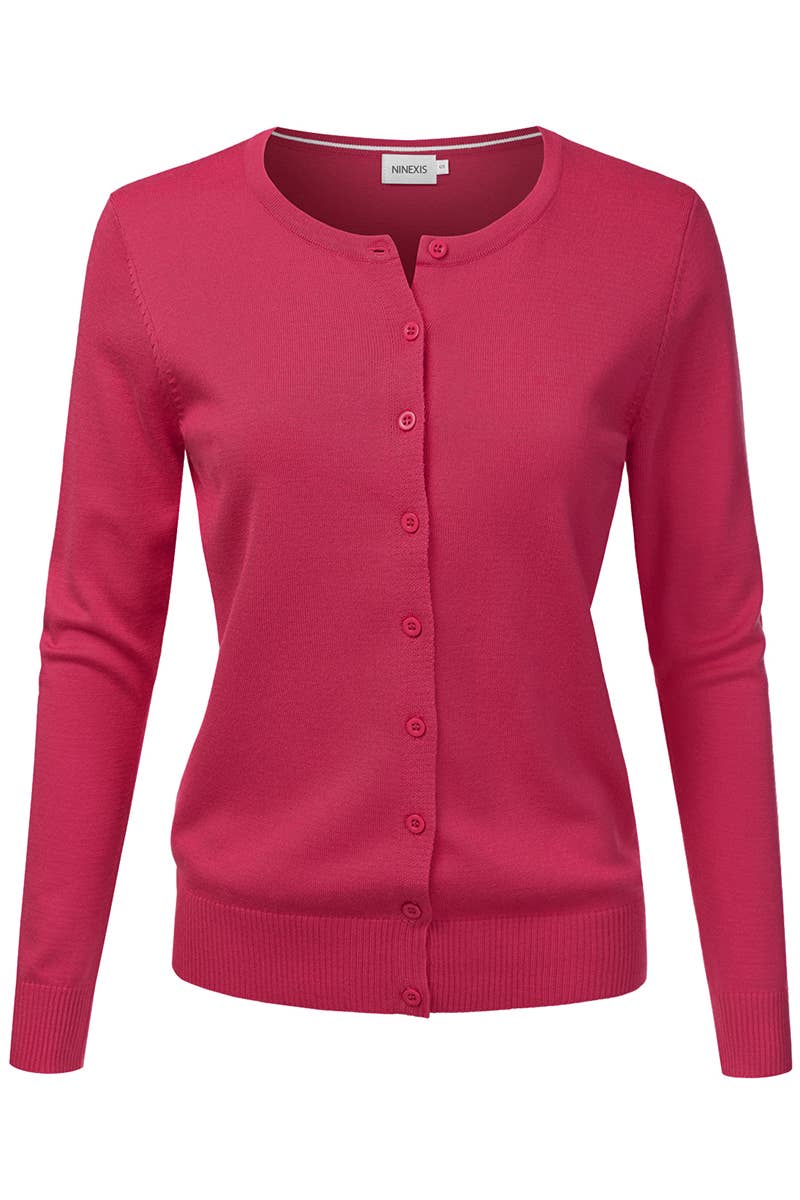 AWOCAL310_Button Down Soft Knit Long Sleeve Cardigan Sweater