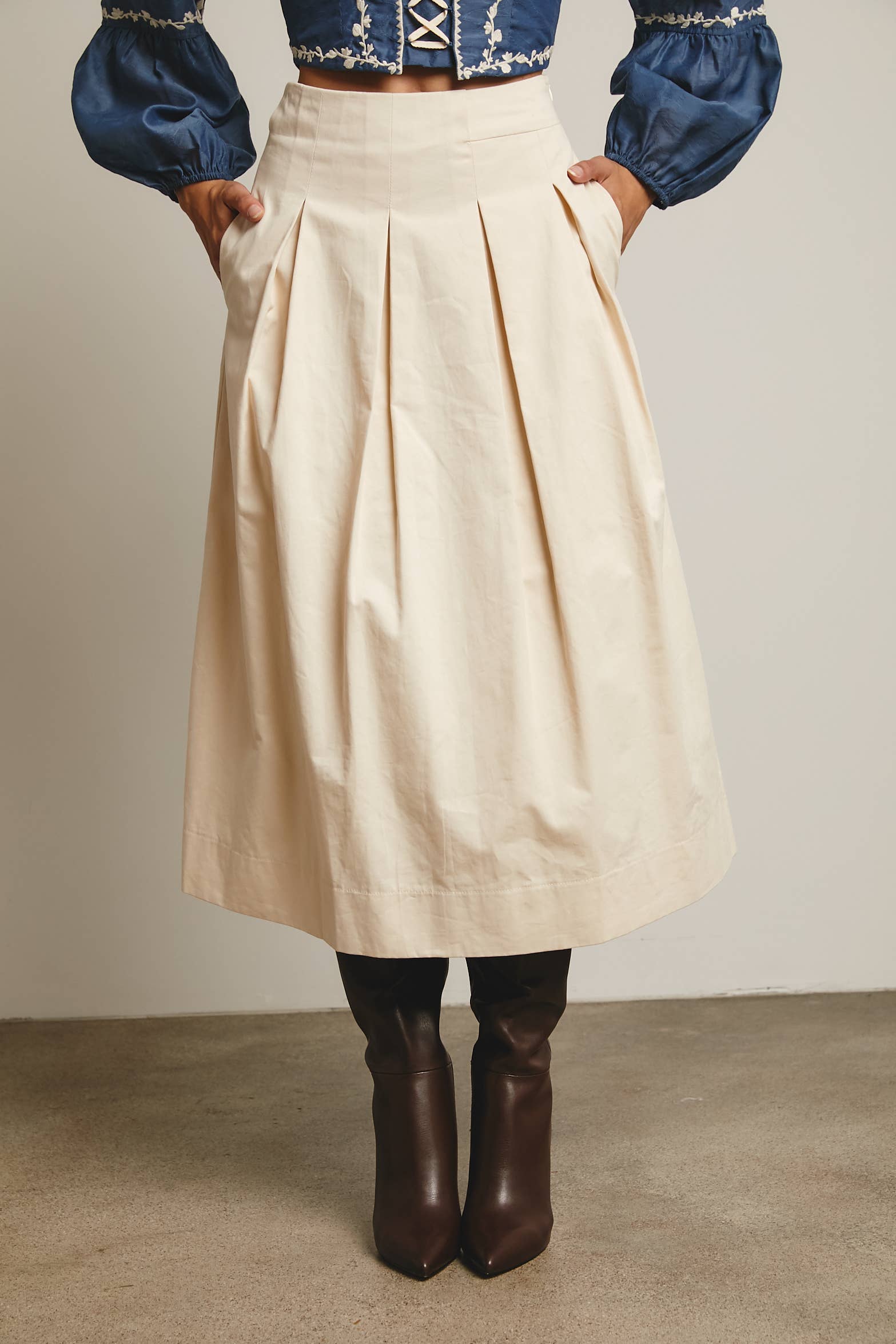 Pleated A-Line Midi Skirt