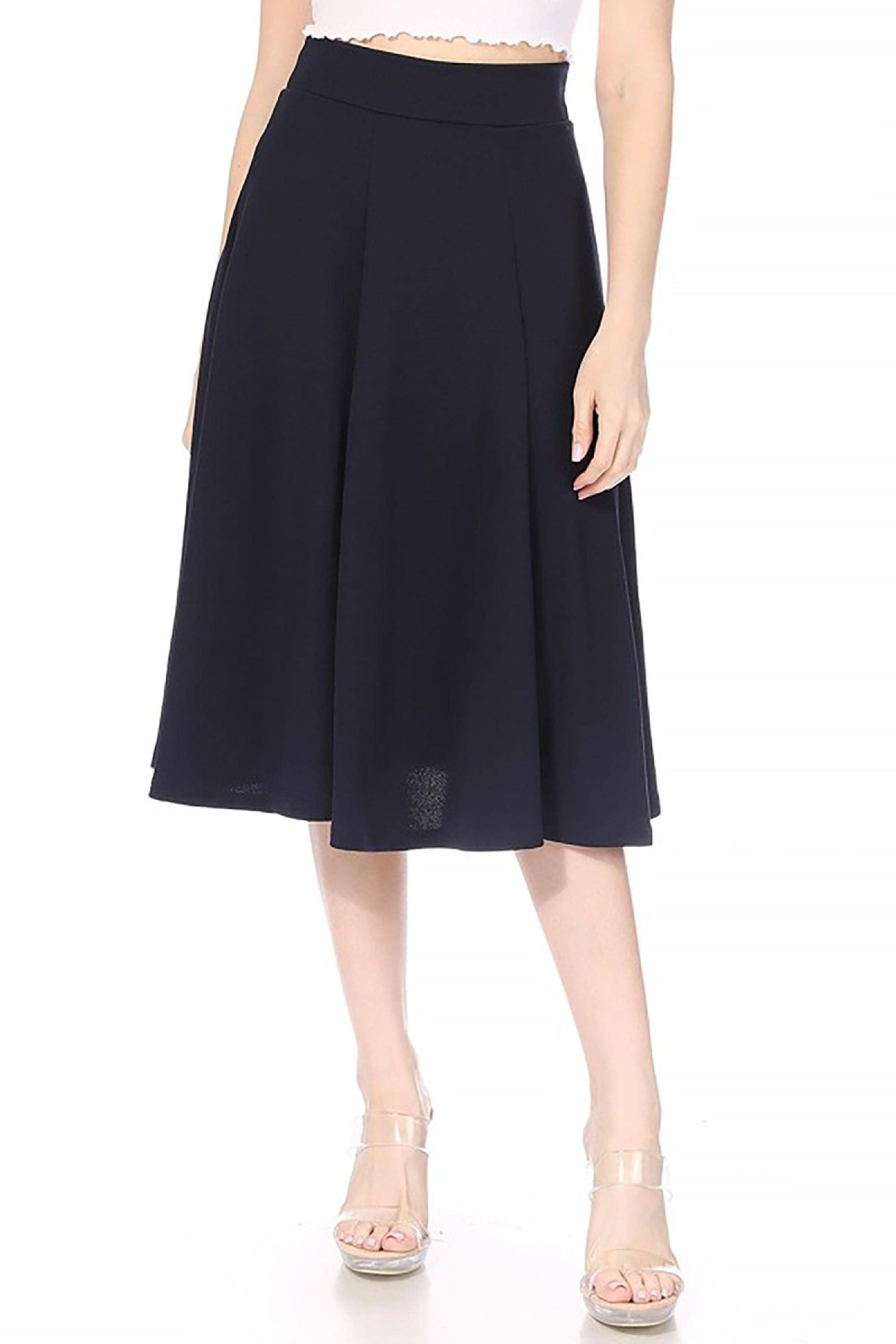 Women's Classic Solid Flared Midi A-Line Skirt