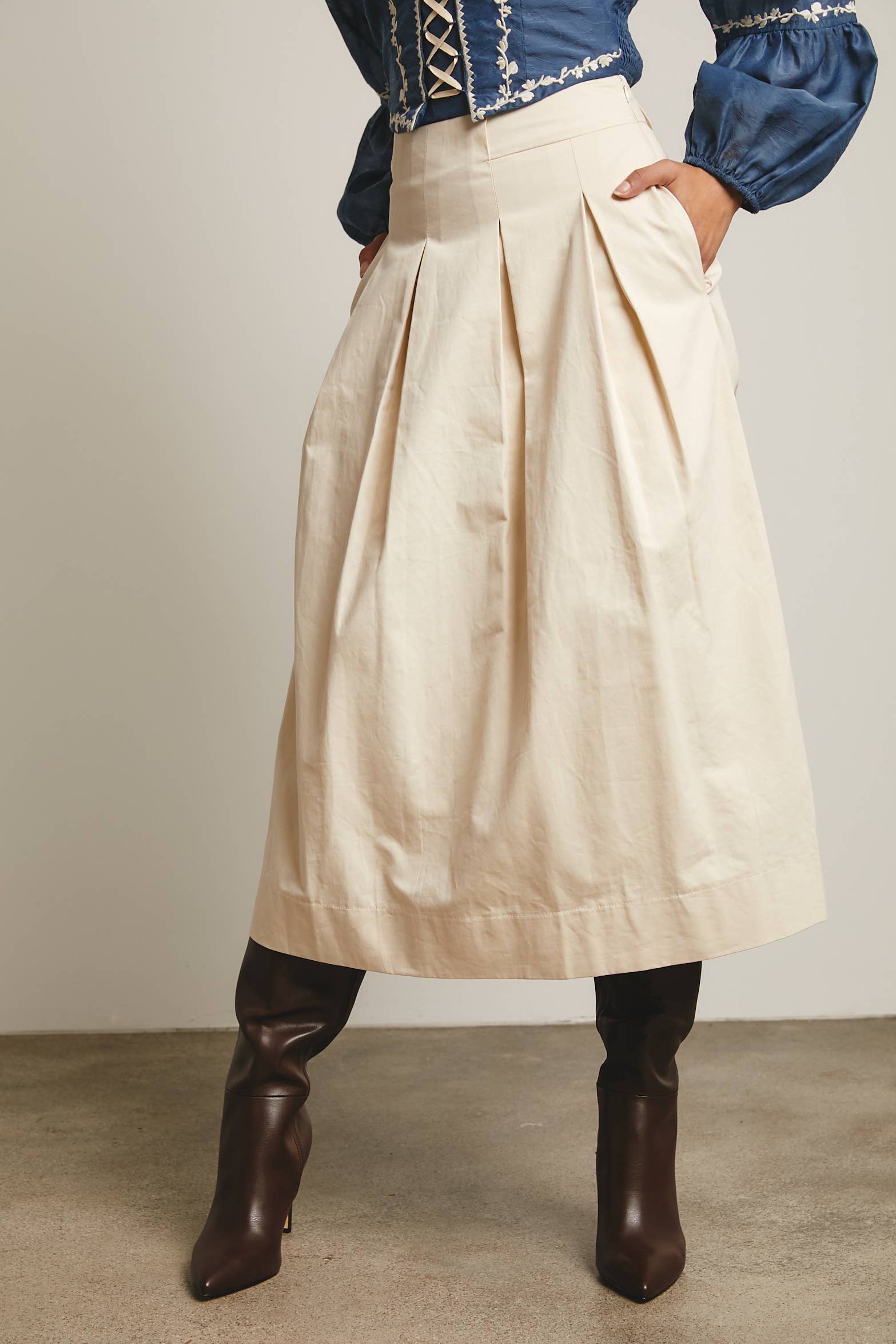 Pleated A-Line Midi Skirt