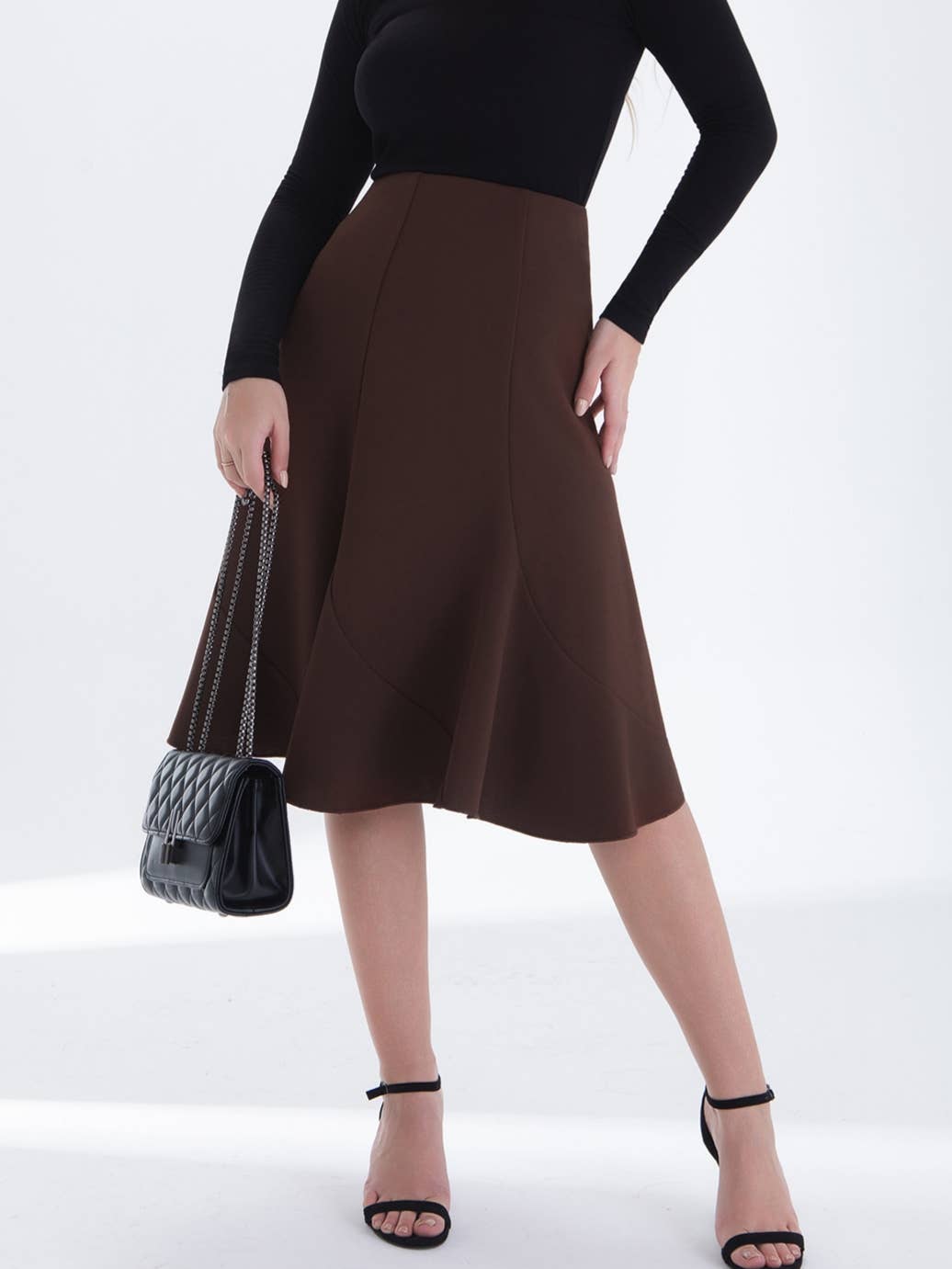 Elegant commuter office A-line midi fishtail hem skirt