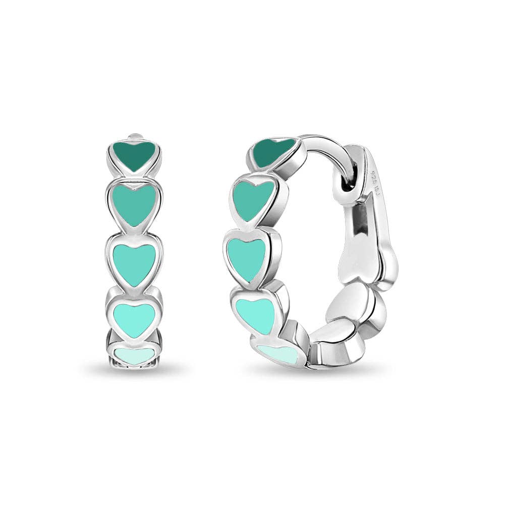 Heart 9mm Baby / Kids Earrings Hoop Enamel - Sterling Silver