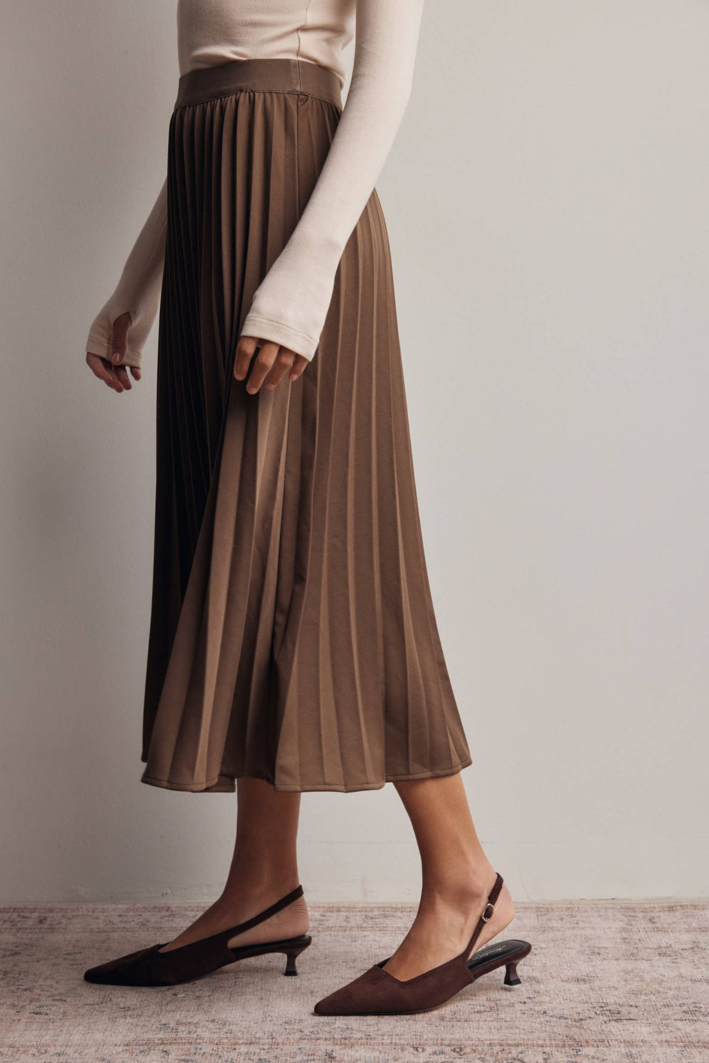 Stretch Pleated Midi Skirt FSK0027
