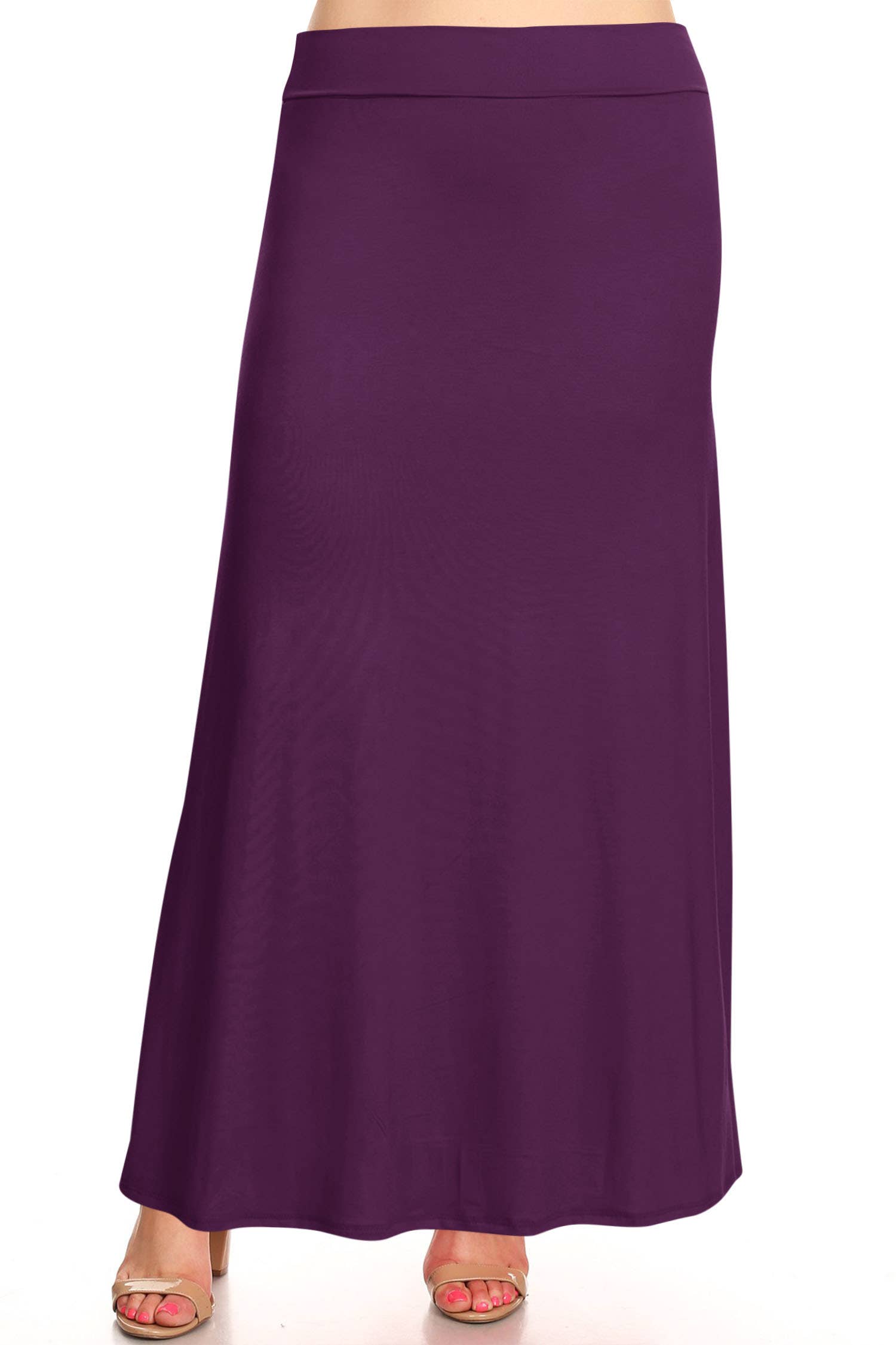 Women's Plus Size Foldable  Waist  Solid Long Maxi Skirt