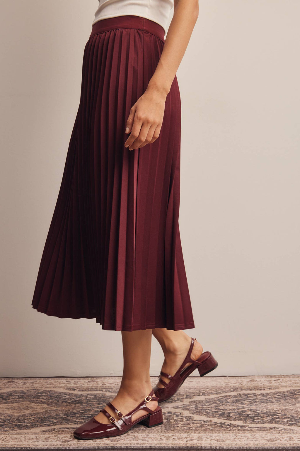 Stretch Pleated Midi Skirt FSK0027
