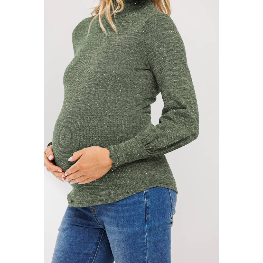 Glitter Knit Long Sleeve Maternity Turtle Neck Top