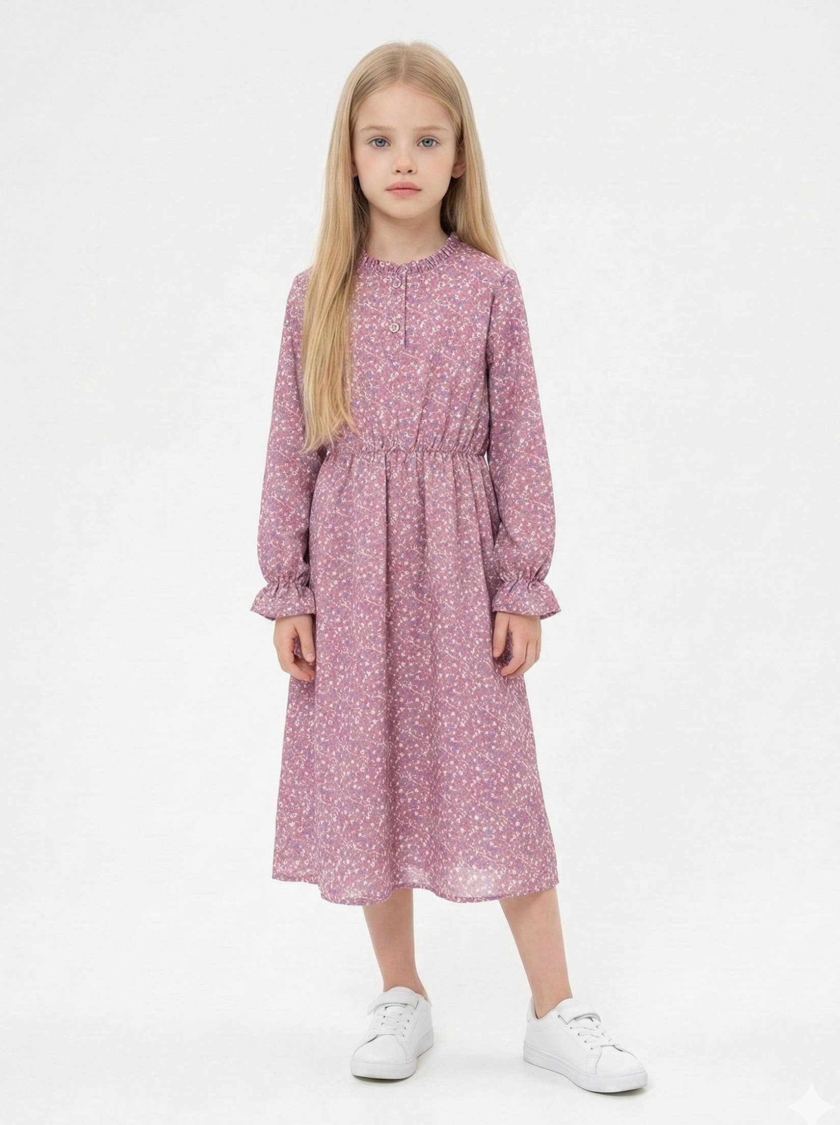 Liberty floral print long dress with long sleeves for girls