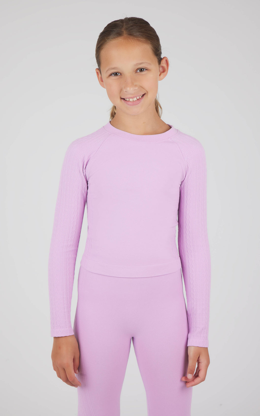 Girls Seamless Cable Textured Crew Neck Top