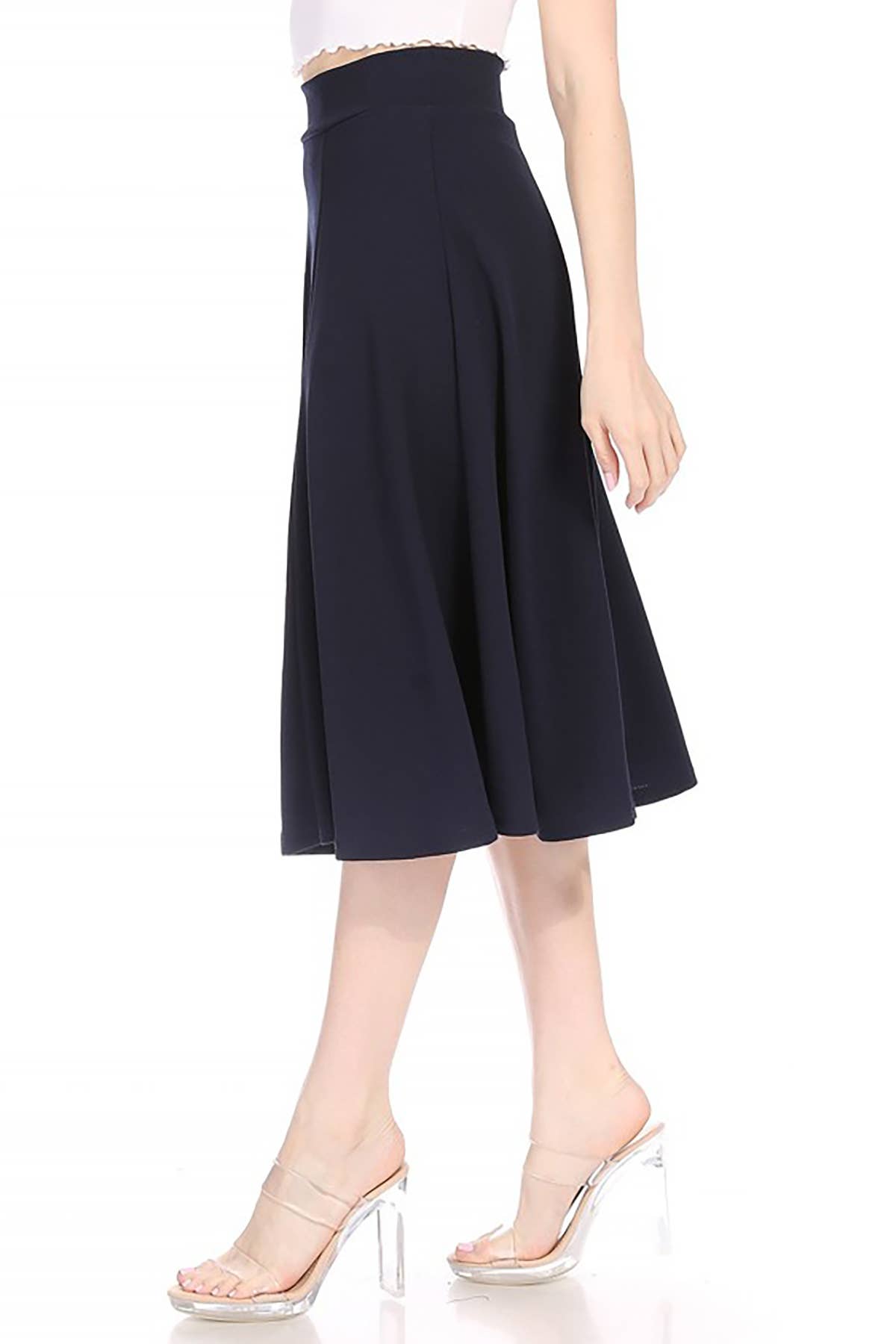 Women's Solid Flared Lightweight Long Midi A-line Skirt