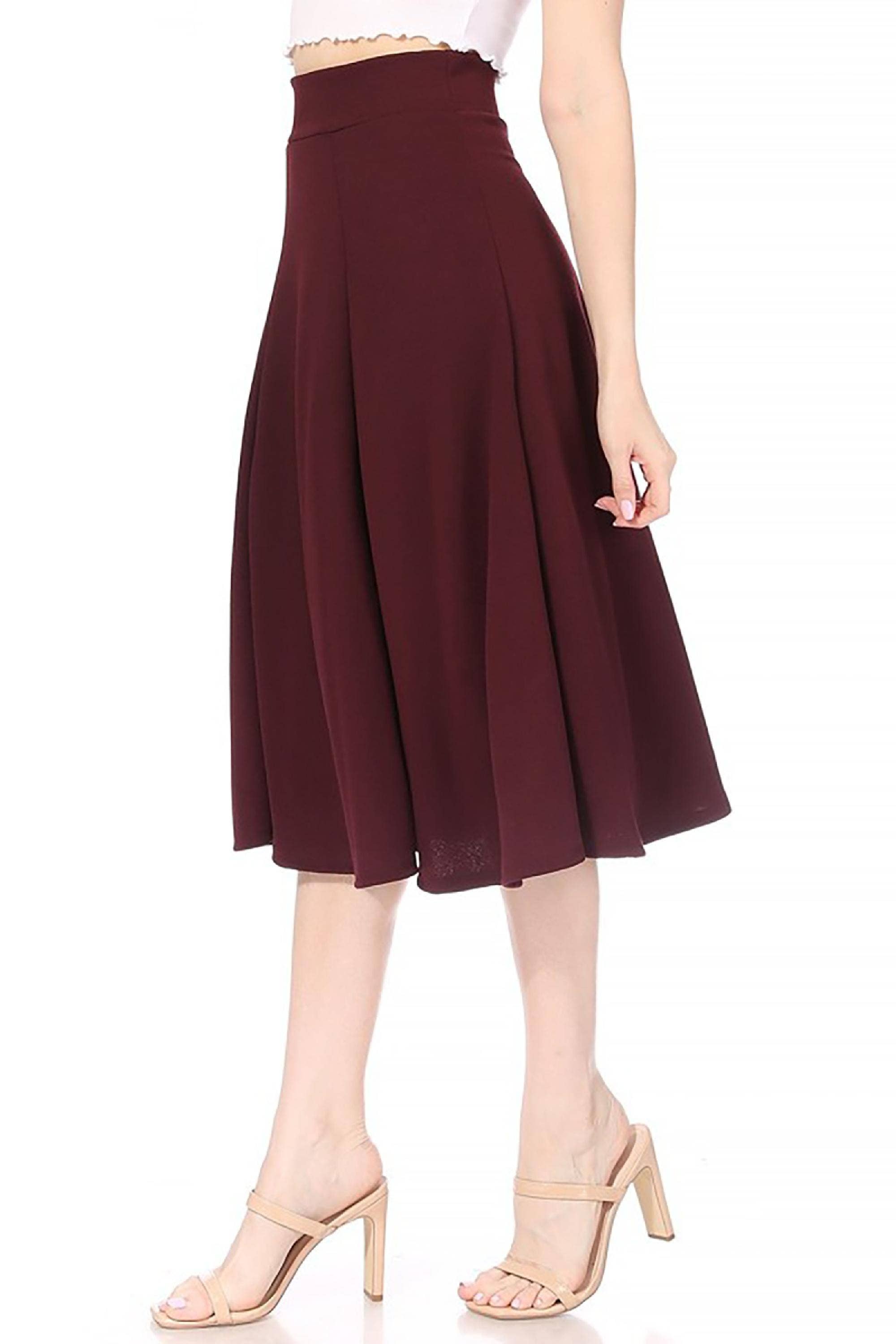 Women's Classic Solid Flared Midi A-Line Skirt