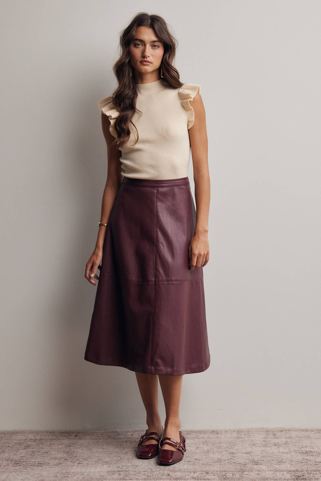 Faux Leather A-Line Midi Skirt FSK0026
