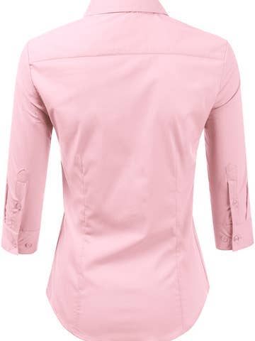 3/4 Sleeve Button Down Collar Shirt Blouse
