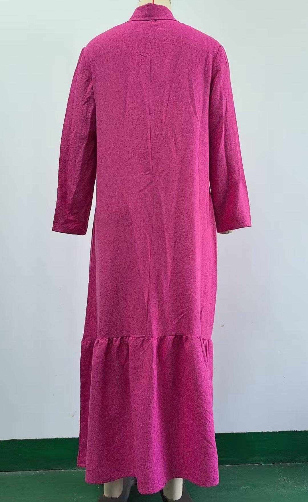 Long-sleeved button loose maxi dress