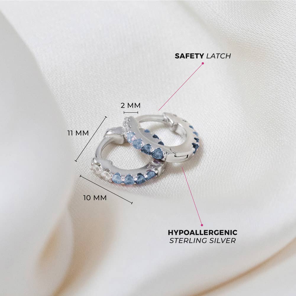 Colorful CZ 8mm Toddler Kids Earrings Hoop - Sterling Silver