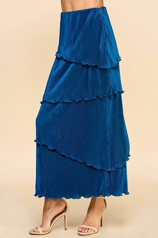 High Waist Pleated Skirt With Multi Tiered
