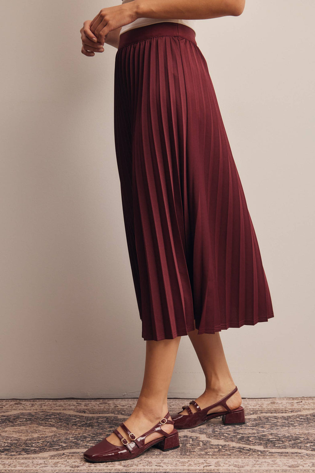 Stretch Pleated Midi Skirt FSK0027