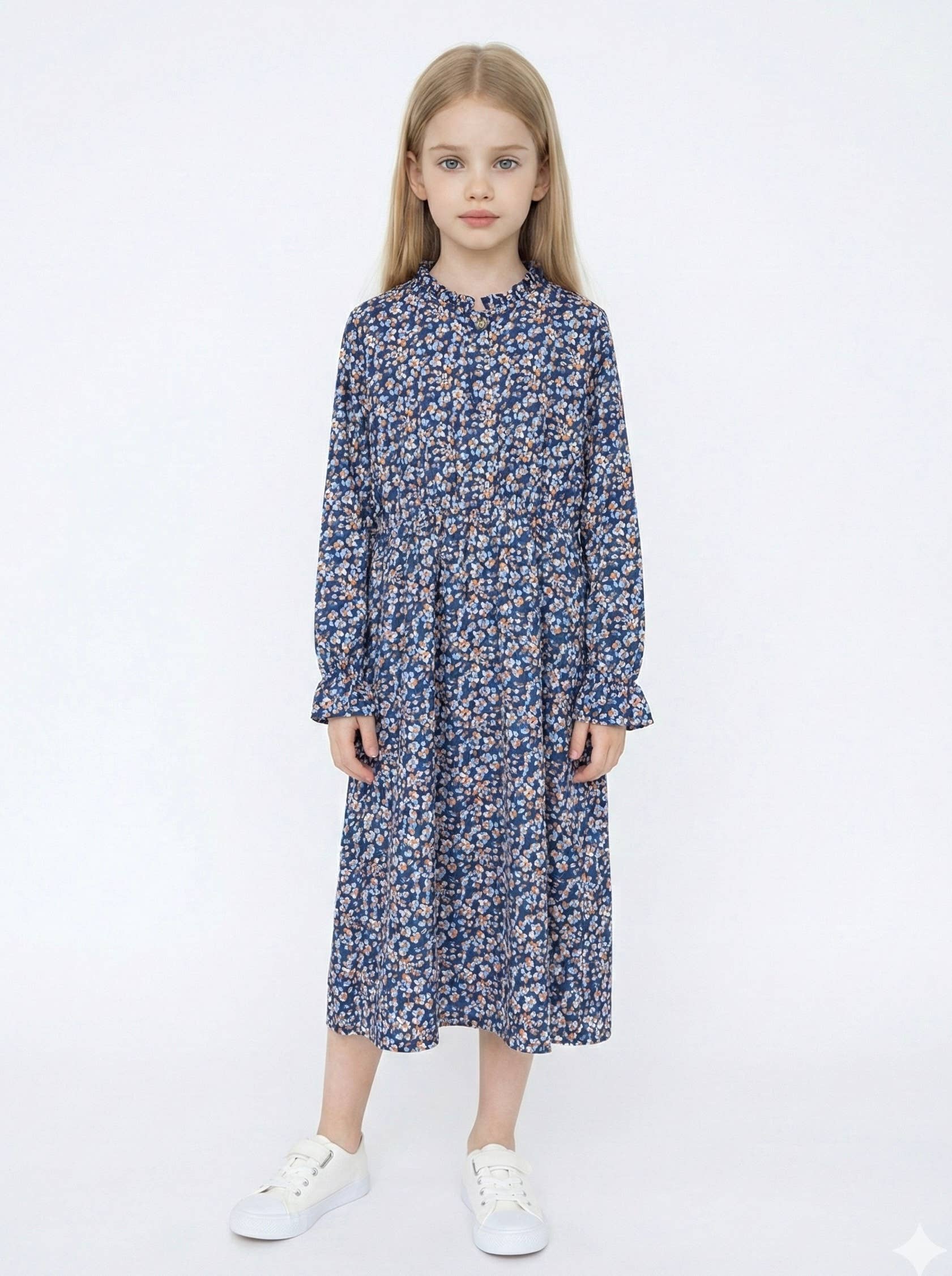 Girls' liberty floral print long sleeve long dress