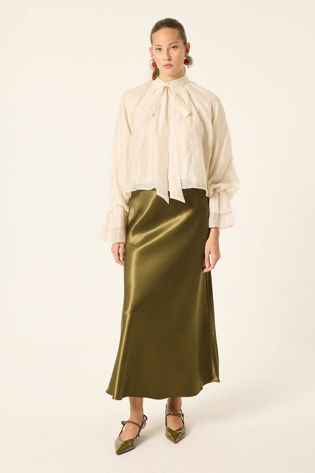 Minimalist Satin Bias Cut Midi Skirt