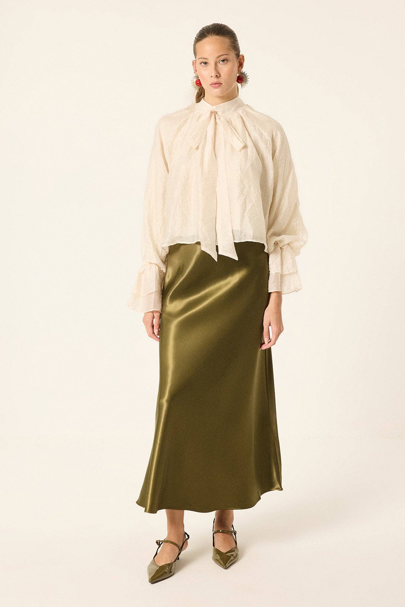 Minimalist Satin Bias Cut Midi Skirt