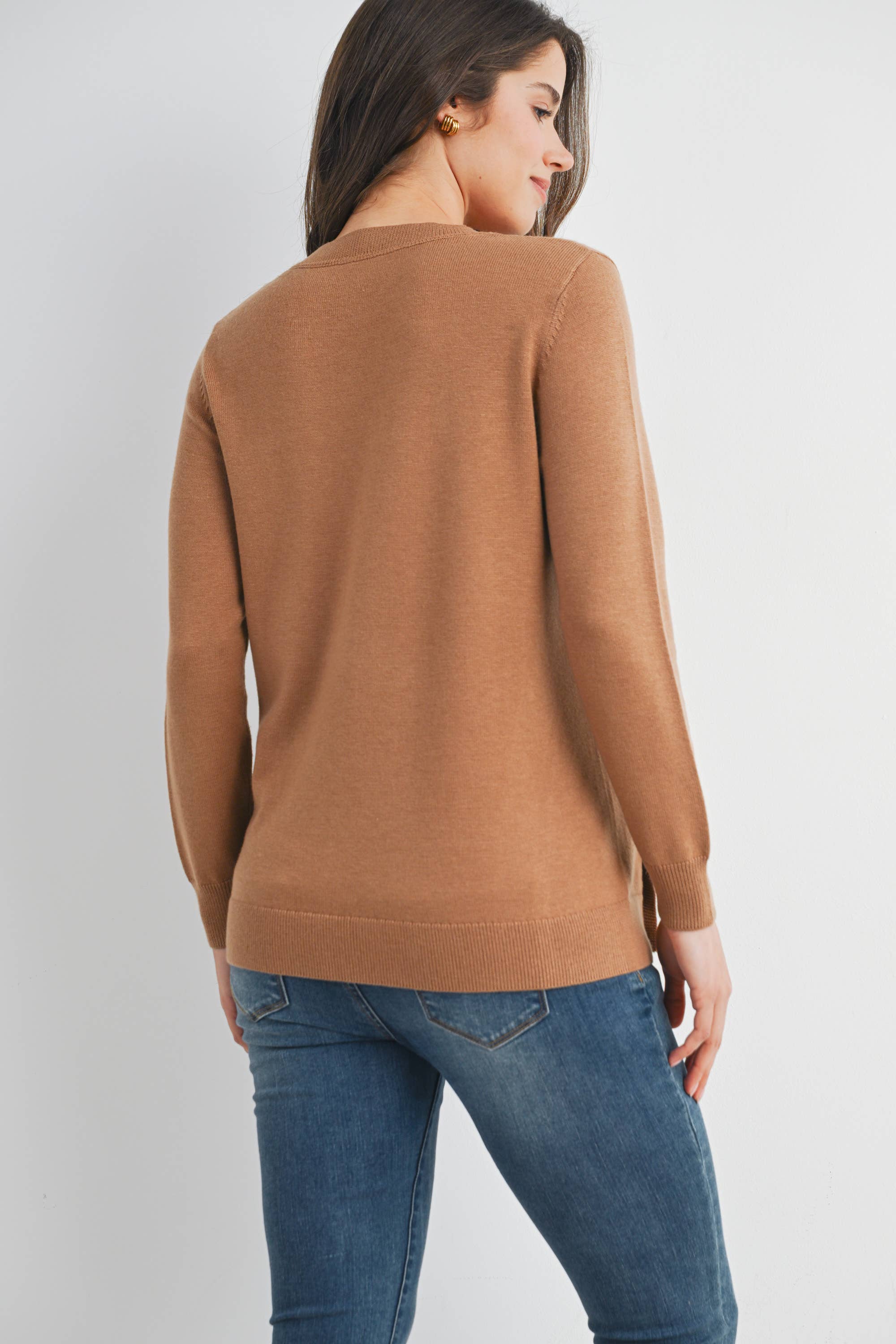 Button Side Maternity Nursing Pullover Sweater
