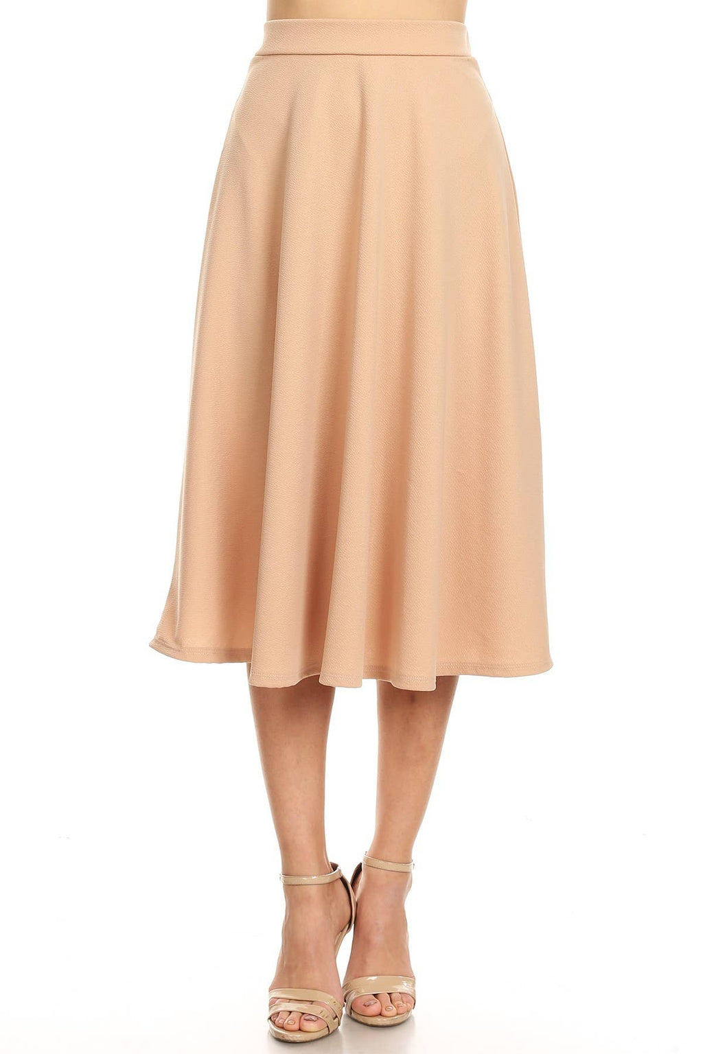 Women's Solid Basic Casual A-line Flared Midi Skirt