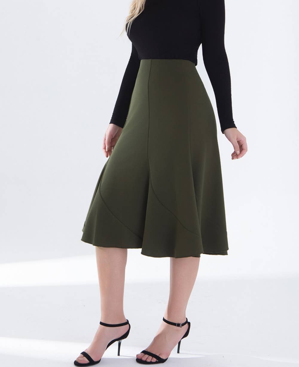 Elegant commuter office A-line midi fishtail hem skirt