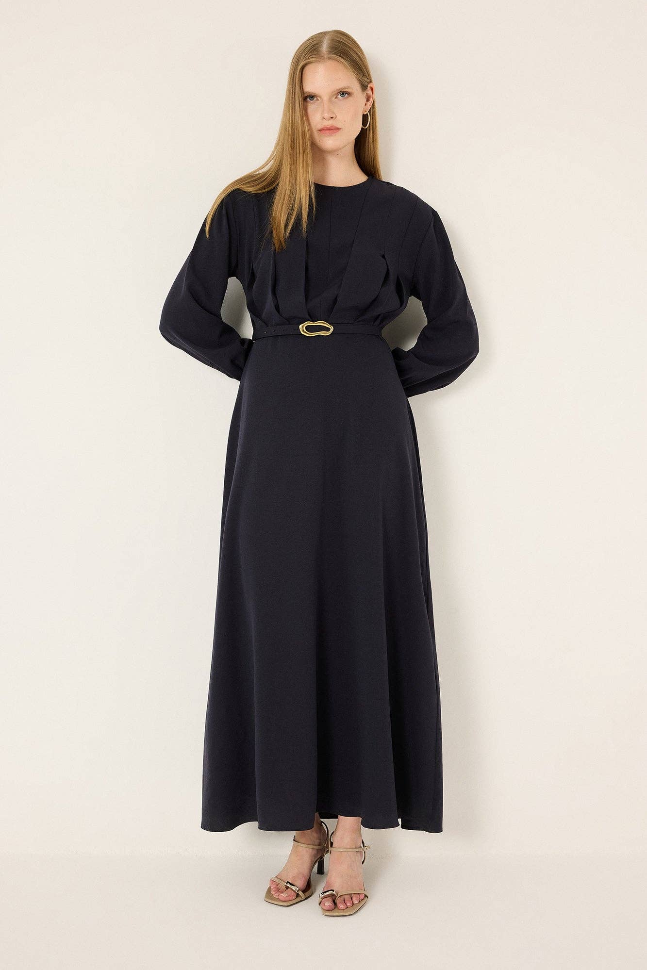 Belted Pleated Maxi Dress