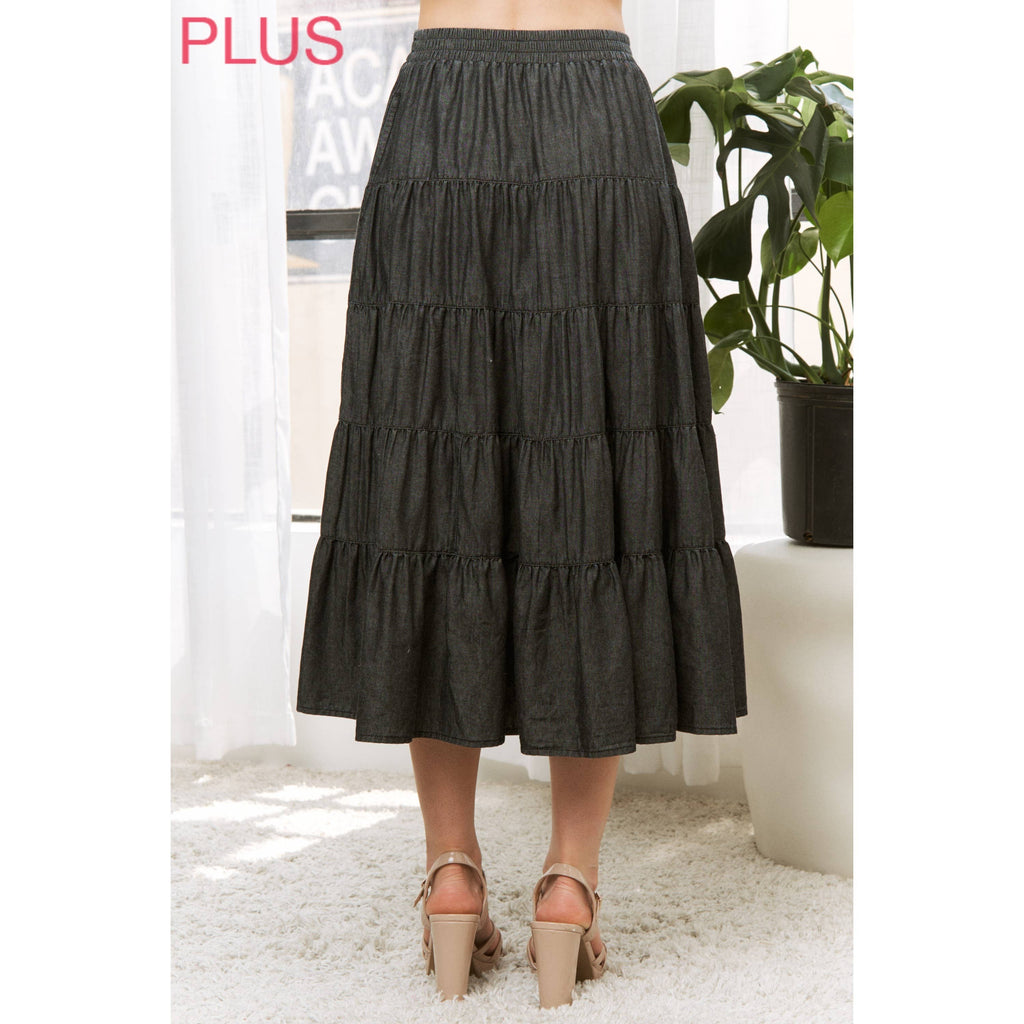 PLUS WASHED RELAXED FULL SWING MIDI SKIRT