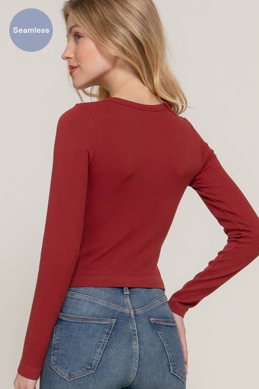 Long Sleeve Crew Neck Rib Seamless Top