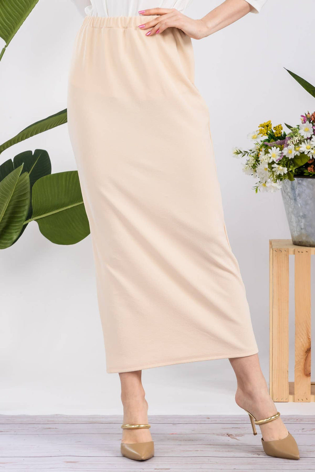 NEW COLORS- LONG PENCIL SKIRT -WITH ELASTIC WAIST BAND